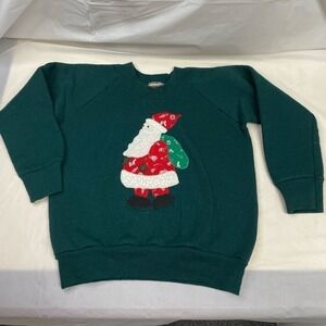 Vintage Fruit of the Loom Kids Santa Christmas USA Crewneck Sweatshirt Size XS